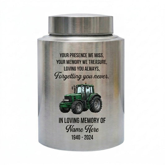 Personalized Farmer UV Printed Urn Forgetting You Never Dad Grandfather Husband Funeral Display Bereavement Tribute Ash Holder Two Sizes Memorial Keepsake Urn, Memorial Gift, In Loving Memory - Image 2