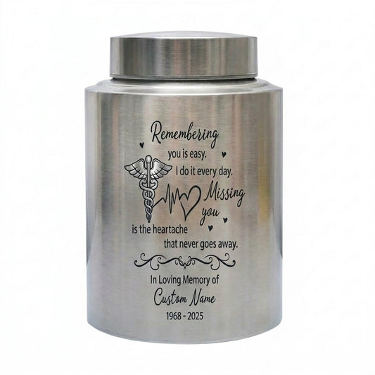 Personalized Doctor Nurse Medical Caduceus Stainless Steel Cremation Urn for Adult Ashes Large Custom UV Print Heartbeat Sympathy Tribute Memorial Keepsake Urn, Memorial Gift, In Loving Memory - Image 2