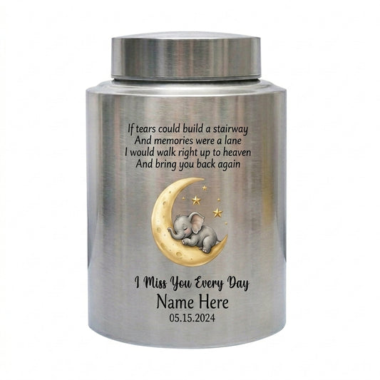 Personalized Angel Baby Stairway to Heaven Stainless Steel Large Urn for Ashes, Infant Loss Remembrance Bereavement Sympathy, Memorial Keepsake Urn, Memorial Gift, In Loving Memory - Image 2