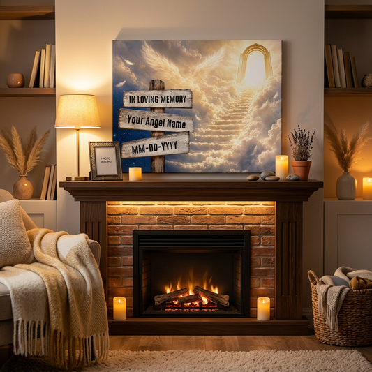 Personalized In Loving Memory Memorial Wall Canvas with Heaven Signpost Sympathy Gift for Loss of a Loved One - Image 2
