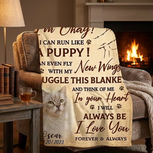 Personalized Cat Memorial Photo Fleece Blanket - Pet Loss Sympathy Gift for Cat Moms - Image 2