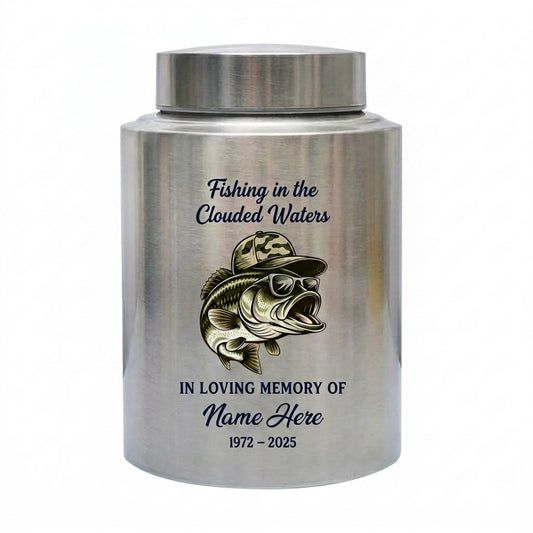 Personalized Bass Fishing Stainless Steel Fisherman Angler Outdoorsman Tribute Loss of Father Grandpa Small & Large 4 Colors Memorial Keepsake Urn, Memorial Gift, In Loving Memory - Image 2