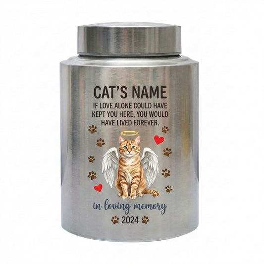Personalized Angel Cat Silhouette Stainless Steel Pet Loss Bereavement Gift for Cat Mom Dad Custom Feline Remembrance Decor 5.9x3.9 or 7.5x5.1 in Memorial Keepsake Urn, Memorial Gift, In Loving Memory - Image 2