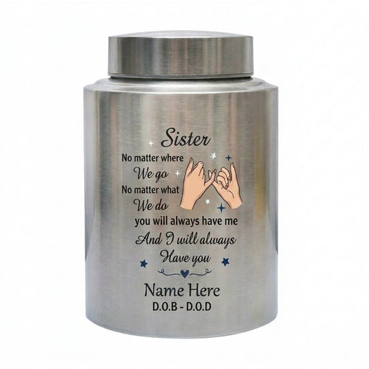 Personalized Sister Pinky Promise Interlocking Hands Stainless Steel Memorial Cremation Urn for Bestie Sister-In-Law Loss, 2 Sizes, Memorial Keepsake Urn, Memorial Gift, In Loving Memory - Image 2