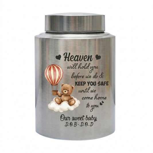 Personalized Baby Loss Heaven Will Hold You UV Print Stainless Steel Vessel for Infant Miscarriage Stillbirth Bereavement Large Decorative Silver Memorial Keepsake Urn, Memorial Gift, In Loving Memory - Image 2
