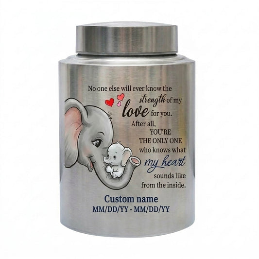 Personalized Baby Elephant Stainless Steel Cremation Urn for Infant Child Boy Girl, Mother to Child Pregnancy Loss Miscarriage Remembrance Memorial Keepsake Urn, Memorial Gift, In Loving Memory - Image 2