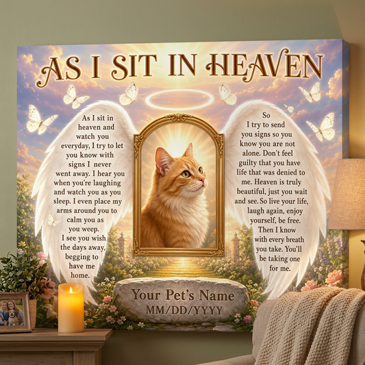 Personalized Pet Memorial Wall Canvas As I Sit In Heaven Cat Photo Sympathy Gift - Image 2