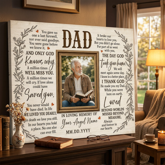Personalized Loss of Father Memorial Wall Canvas Photo Print Dad Sympathy Remembrance Gift - Image 2