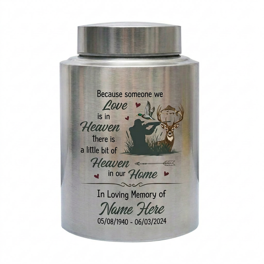 Personalized Deer Hunting Stainless Steel Urn for Human Ashes, Hunter Bereavement Tribute, Custom Name Outdoorsman Keepsake in 4 Colors, Memorial Keepsake Urn, Memorial Gift, In Loving Memory - Image 2