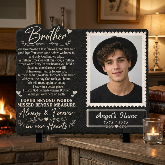 Personalized Brother Memorial Garden Stone – Photo Slate Plaque Gift for Loss of Brother - Image 2