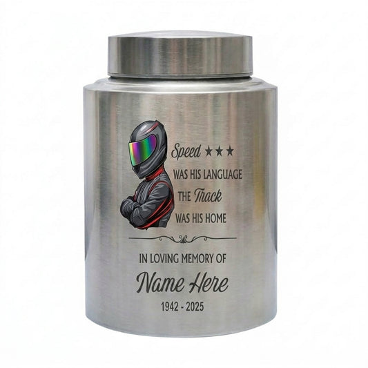 Personalized Racing Track UV Printed Cremation Urn for Men Father Car Enthusiast, Custom Speed Victory Tribute Ashes Holder, Large 5.9x3.9, Memorial Keepsake Urn, Memorial Gift, In Loving Memory - Image 2