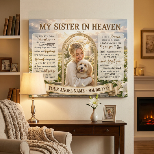 Personalized Sister Memorial Wall Canvas, My Sister In Heaven Photo Remembrance Gift - Image 2