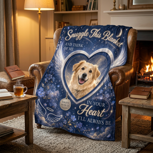 Personalized Pet Memorial Photo Fleece Blanket, Custom Dog Loss Sympathy Gift with Name & Date - Image 2