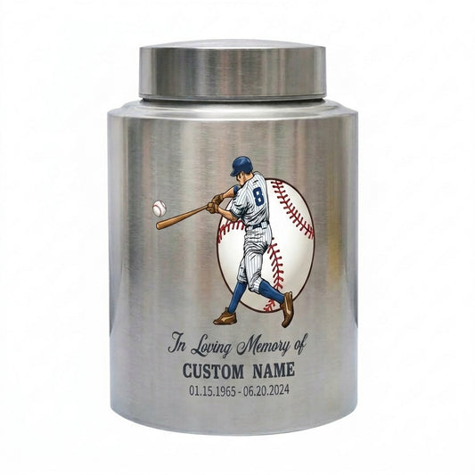 Personalized Baseball Stainless Steel Large Cremation Urn for Human Ashes, Sports Fan Remembrance Decor for Loss of Father Son Brother Grandpa, Memorial Keepsake Urn, Memorial Gift, In Loving Memory - Image 2