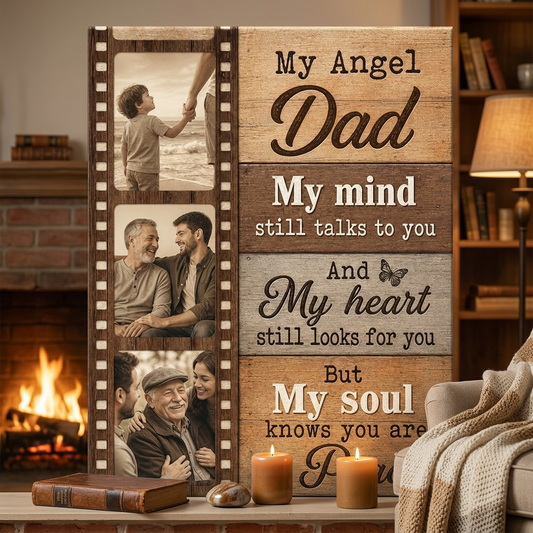 Personalized My Angel Dad Memorial Photo Wall Canvas For Loss Of Dad Sympathy Gift - Image 2