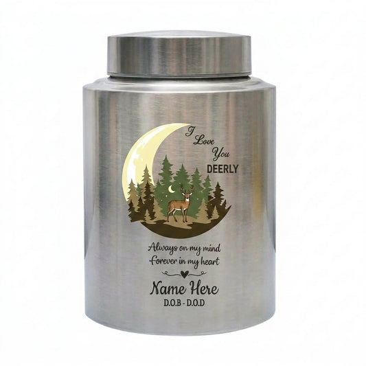 Personalized Deer Hunting Crescent Moon I Love You Deerly Stainless Steel Urn for Hunters Outdoorsmen Adult Ashes 4 Colors 2 Sizes Memorial Keepsake Urn, Memorial Gift, In Loving Memory - Image 2