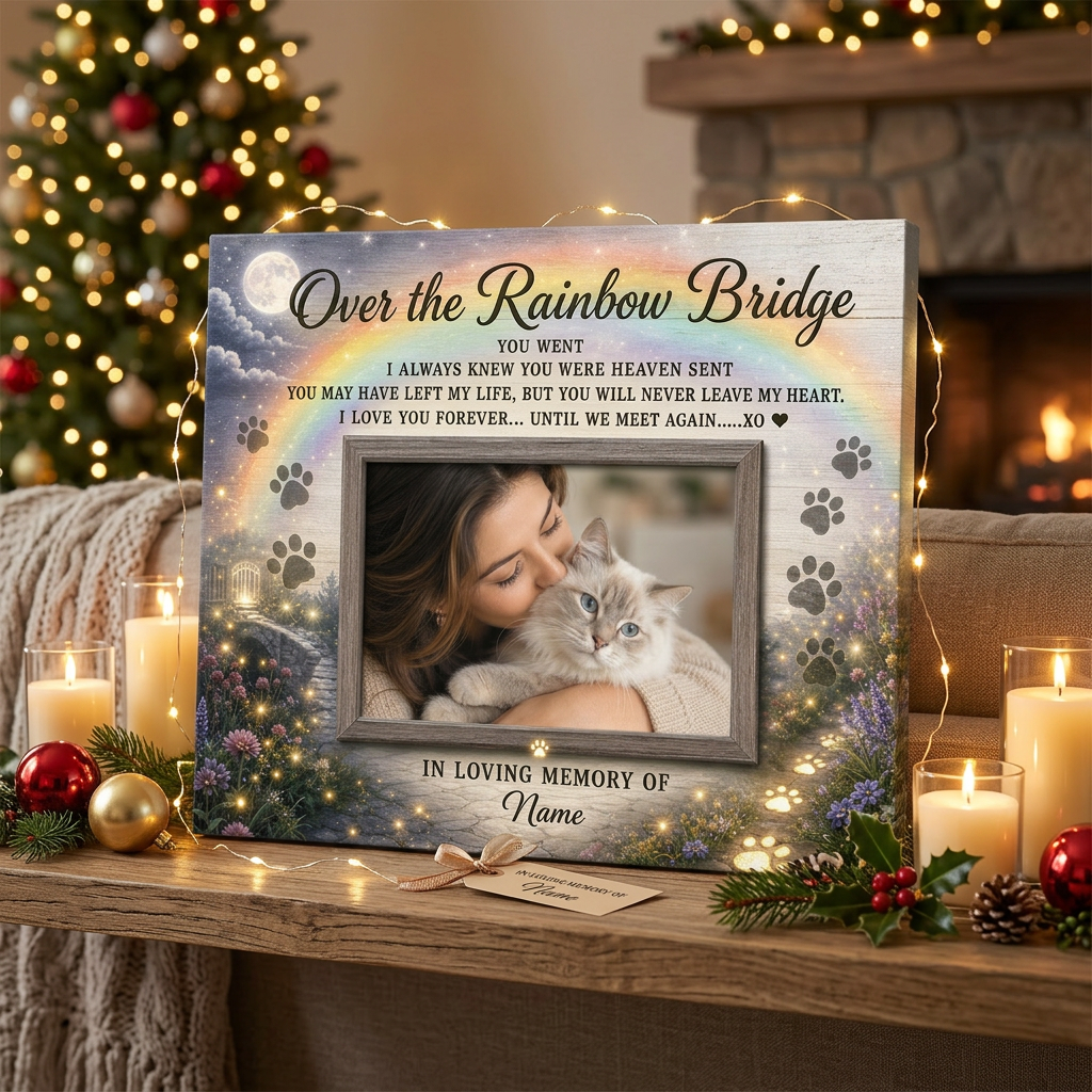 Personalized Cat Memorial Wall Canvas Gift for Cat Loss Over Rainbow Bridge - Image 6