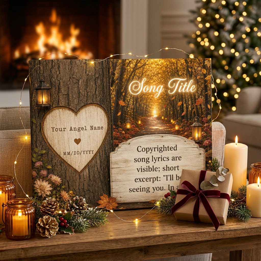 Personalized Memorial Song Lyrics Wall Canvas Autumn Forest Remembrance Sympathy Gift - Image 6