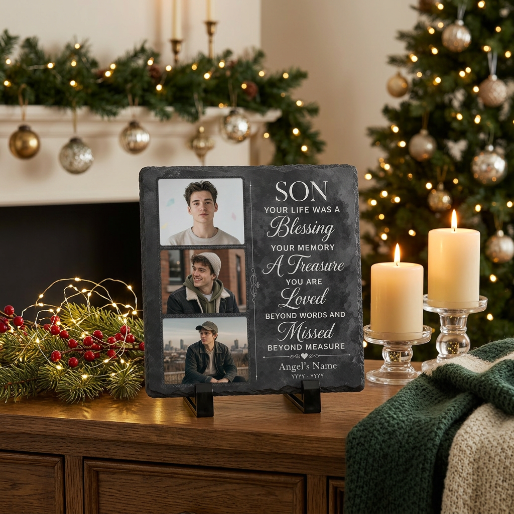 Personalized Memorial Photo Slate Stone for Loss of Son, Custom Remembrance Gift - Image 6 | VNMGSREPR1-6IN-EHIEU_AI_0424 VNMGSREPR1-8IN-EHIEU_AI_0424