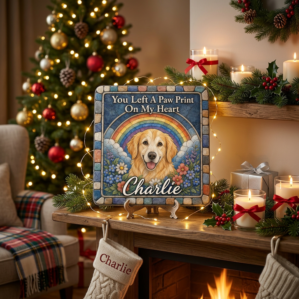 Personalized Dog Memorial Garden Stone – Paw Print Rainbow Bridge Pet Loss Gift - Image 6 | VNMGSREPR1-6IN-EHIEU_AI_0423 VNMGSREPR1-8IN-EHIEU_AI_0423
