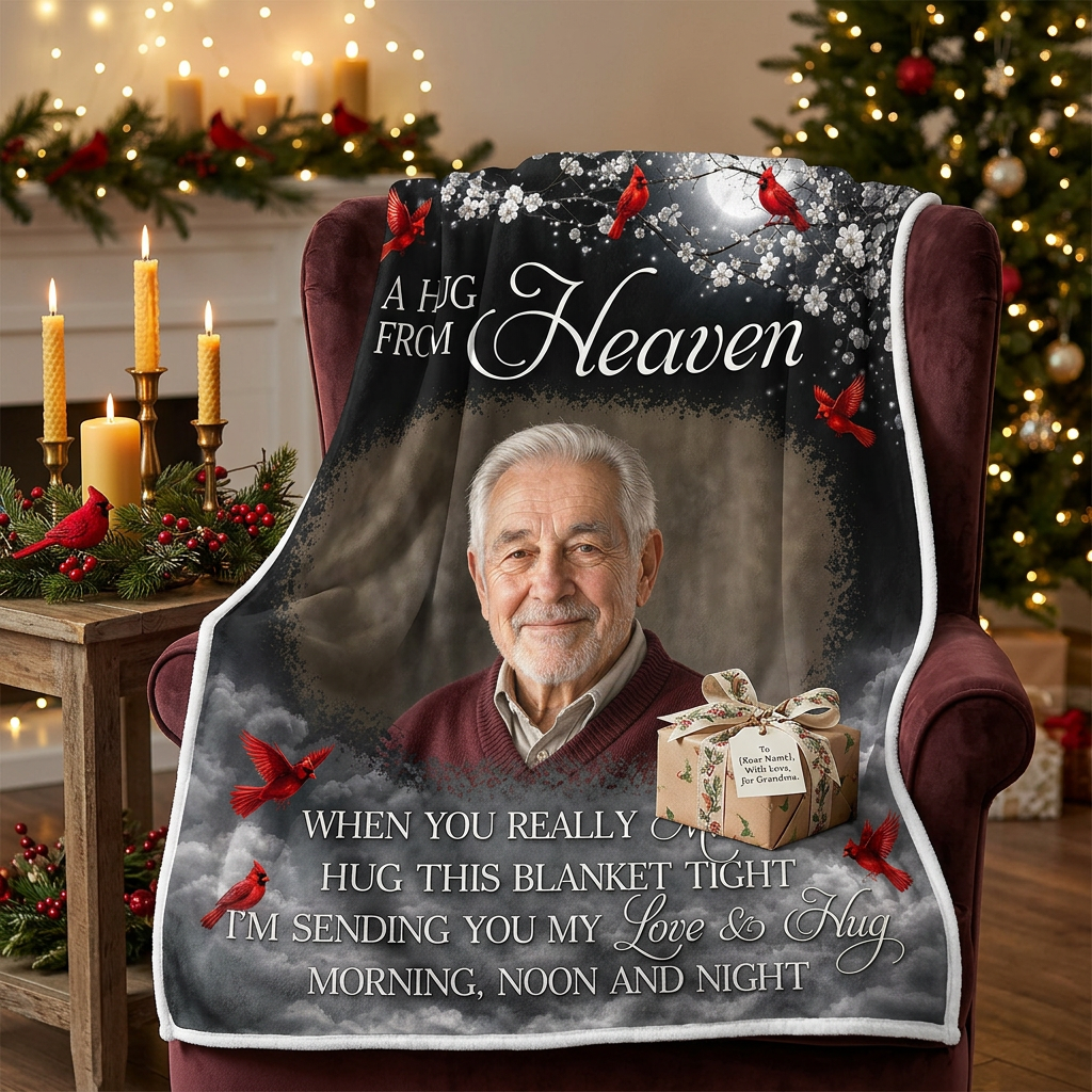 Personalized Photo Memorial Fleece Blanket - A Hug From Heaven Cardinal Sympathy Gift - Image 6