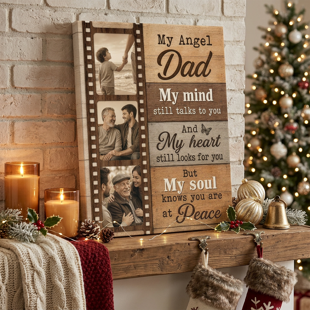 Personalized My Angel Dad Memorial Photo Wall Canvas For Loss Of Dad Sympathy Gift - Image 6