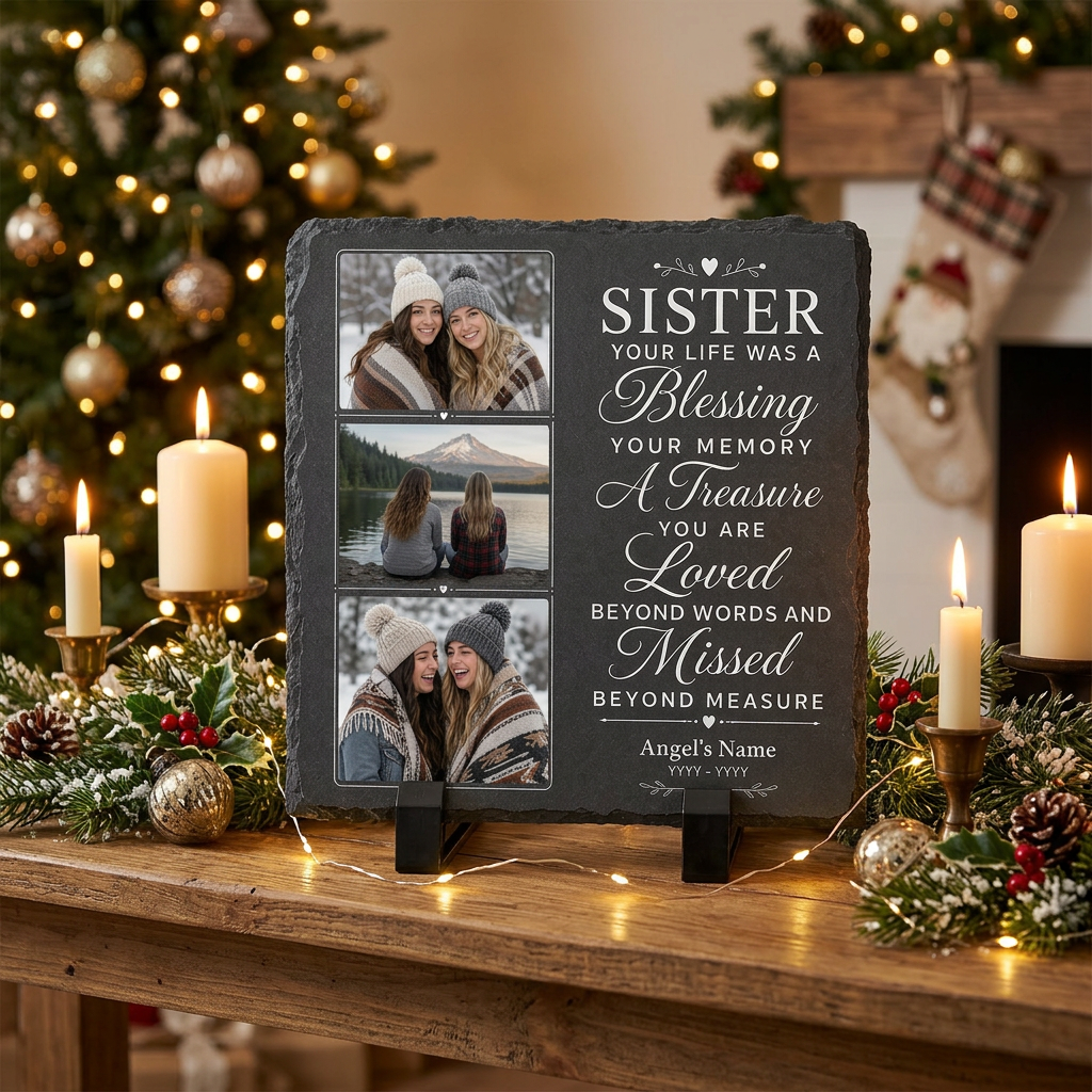 Personalized Sister Memorial Photo Slate Stone, Custom Remembrance Keepsake Gift - Image 6 | VNMGSREPR1-6IN-EHIEU_AI_0426 VNMGSREPR1-8IN-EHIEU_AI_0426
