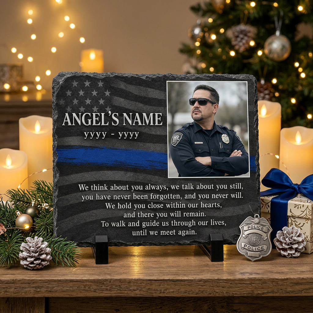 Personalized Police Officer Memorial Photo Slate – Thin Blue Line Sympathy Gift - Image 6 | VNMGSREPR1-6IN-EHIEU_AI_0440 VNMGSREPR1-8IN-EHIEU_AI_0440