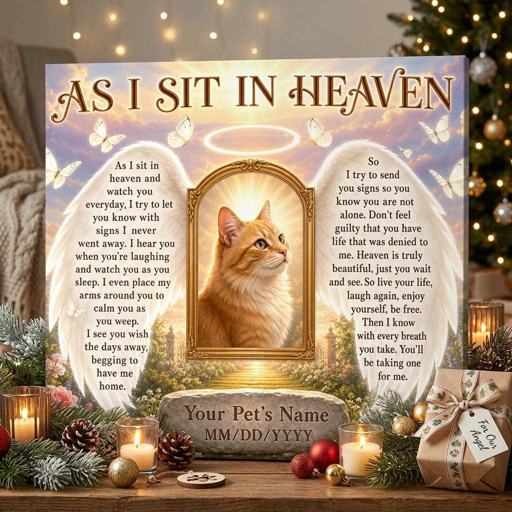 Personalized Pet Memorial Wall Canvas As I Sit In Heaven Cat Photo Sympathy Gift - Image 6