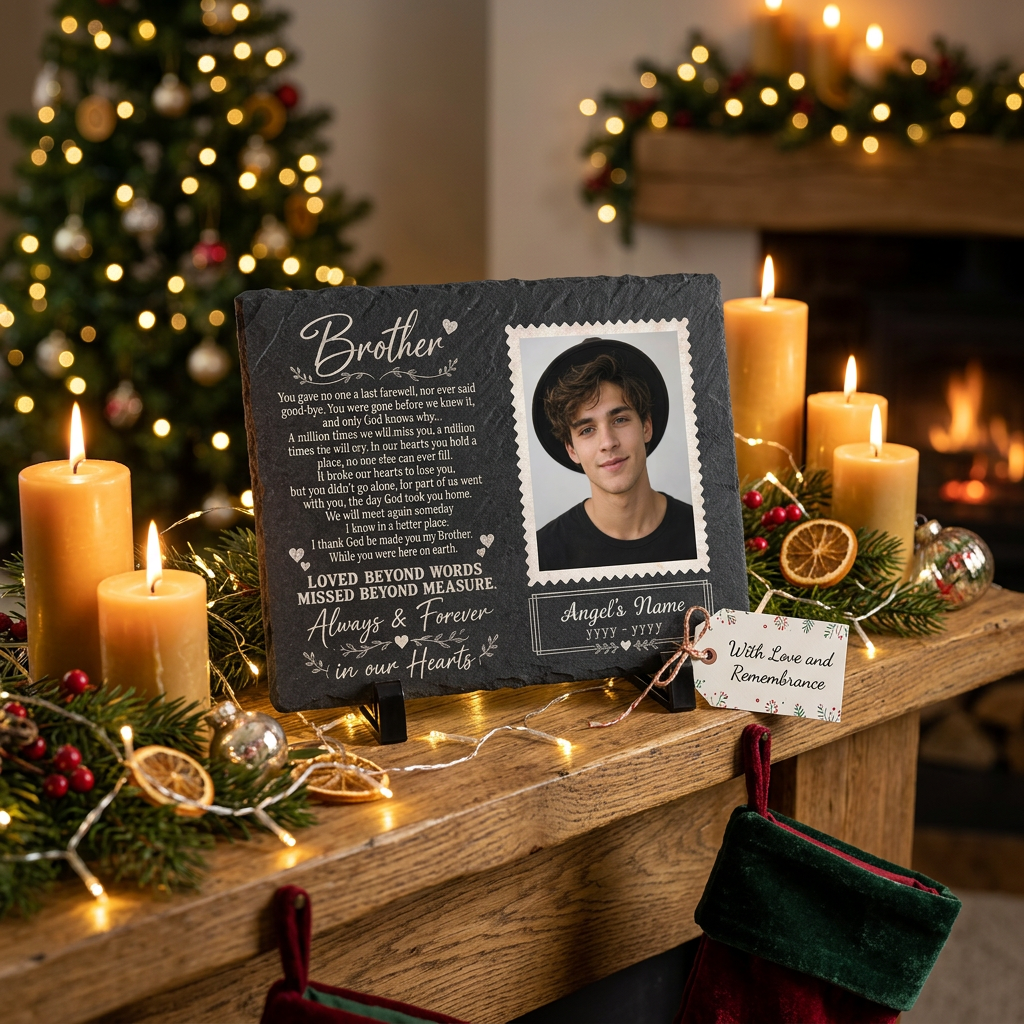 Personalized Brother Memorial Garden Stone – Photo Slate Plaque Gift for Loss of Brother - Image 6 | VNMGSREPR1-6IN-EHIEU_AI_0485 VNMGSREPR1-8IN-EHIEU_AI_0485