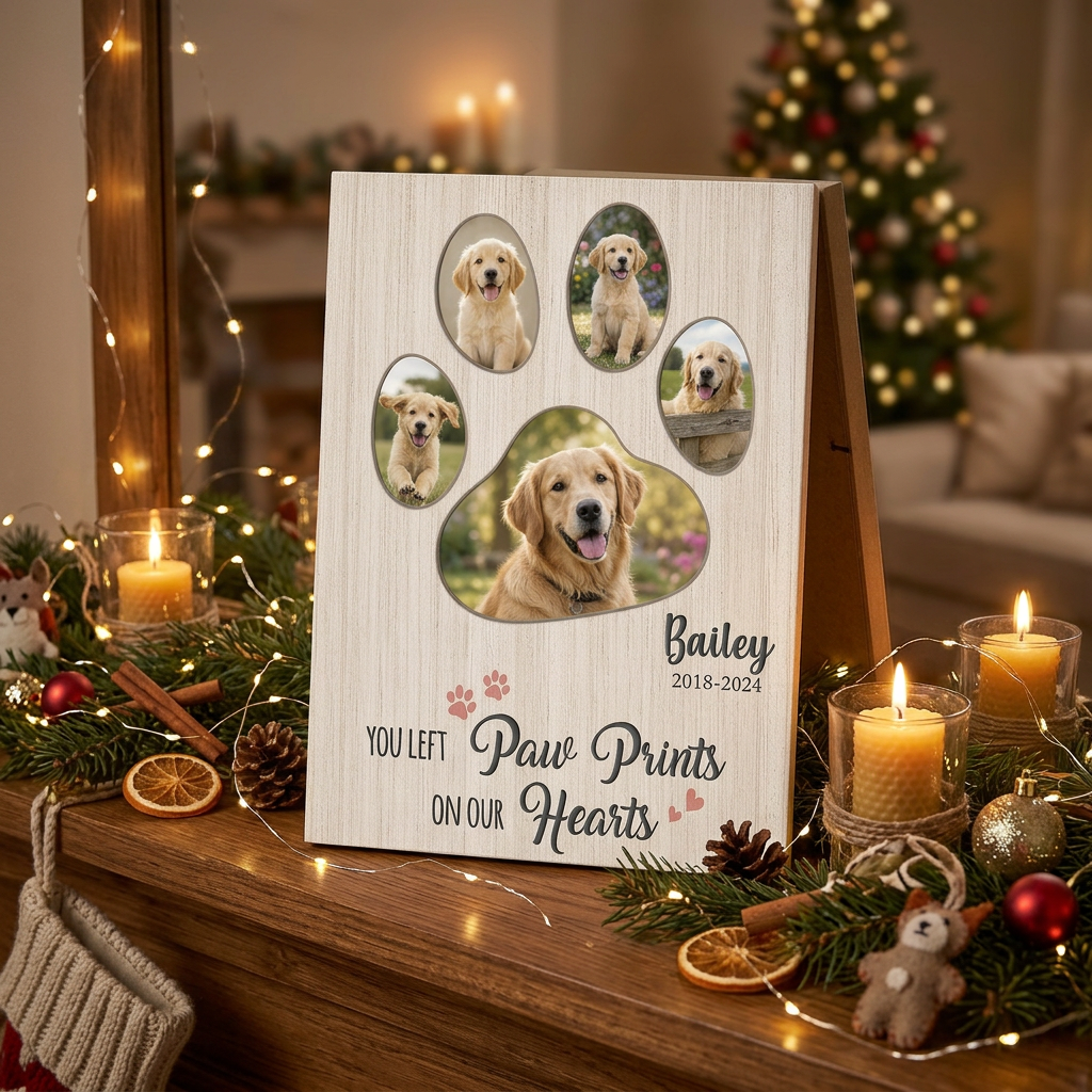 Personalized Dog Memorial Canvas Paw Prints On Our Hearts Pet Loss Gift - Image 6