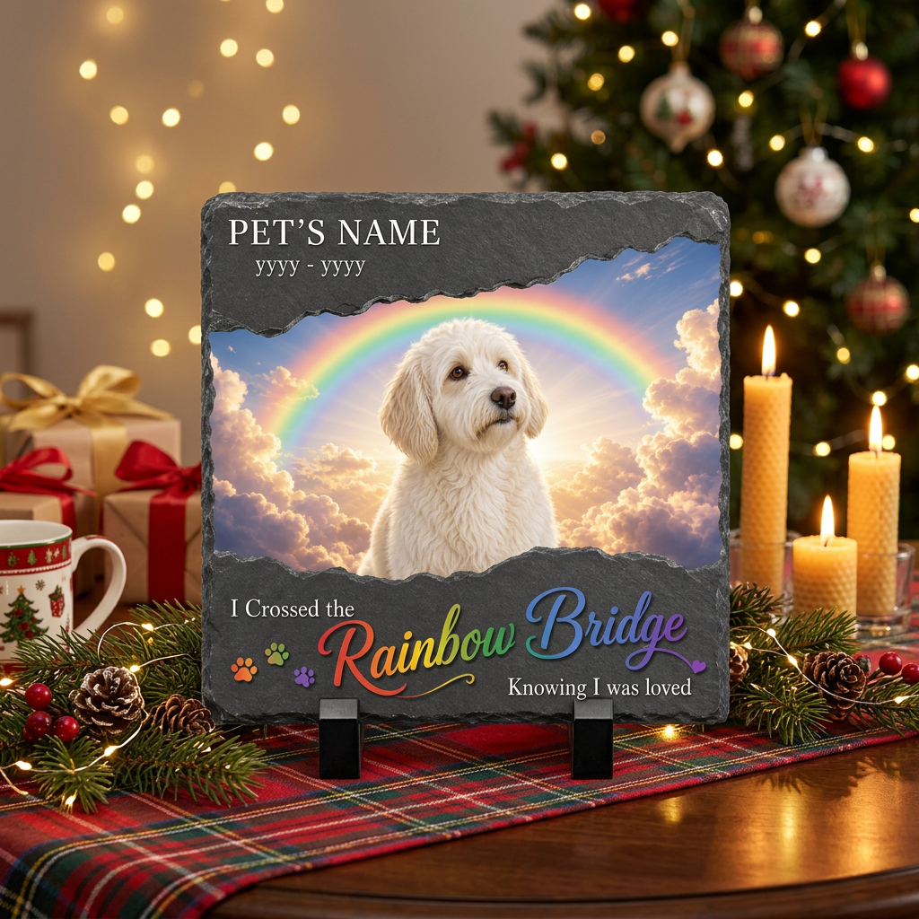 Personalized Rainbow Bridge Dog Memorial Slate Stone – Pet Loss Sympathy Gift - Image 6 | VNMGSREPR1-6IN-EHIEU_AI_0441 VNMGSREPR1-8IN-EHIEU_AI_0441
