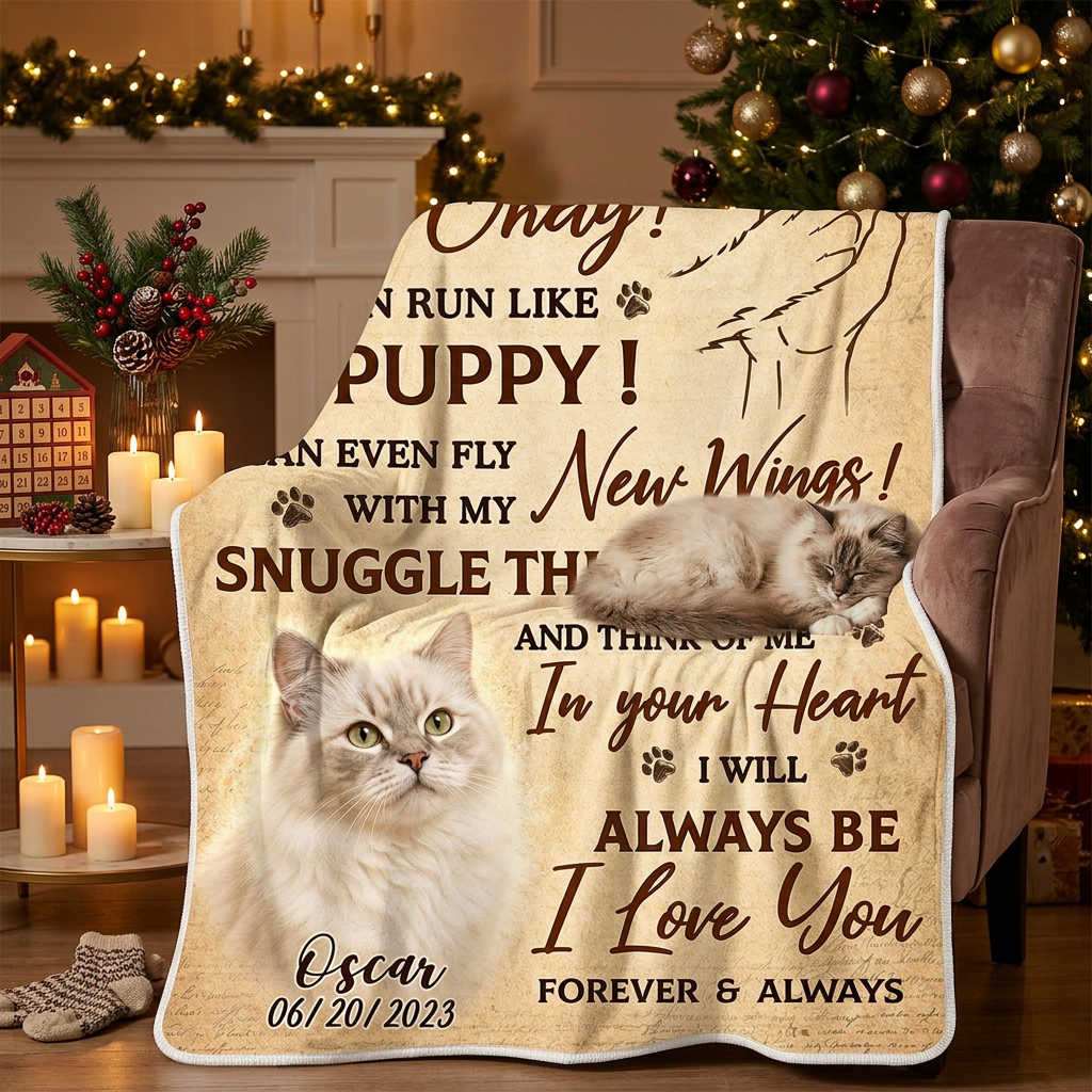 Personalized Cat Memorial Photo Fleece Blanket - Pet Loss Sympathy Gift for Cat Moms - Image 6