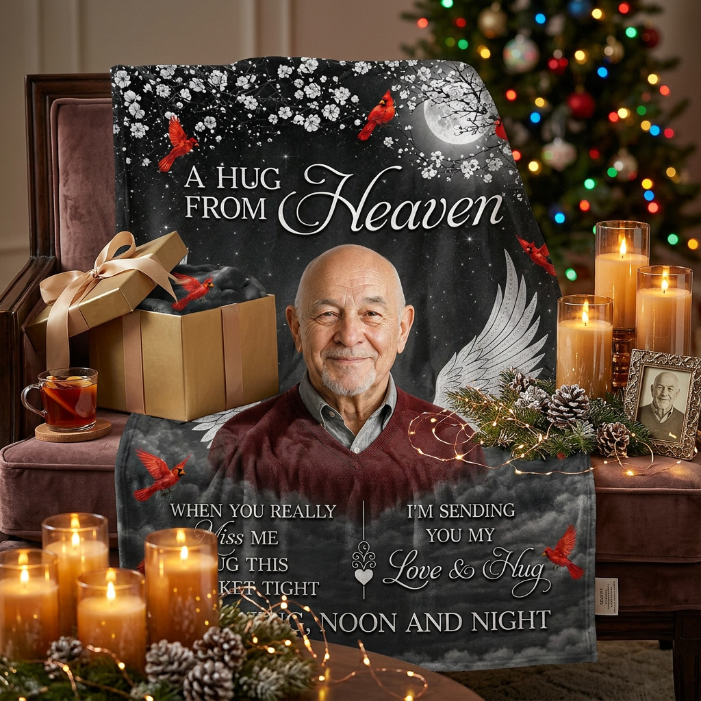 Personalized Memorial Photo Fleece Blanket - A Hug From Heaven Sympathy Gift for Loss of Loved One - Image 6