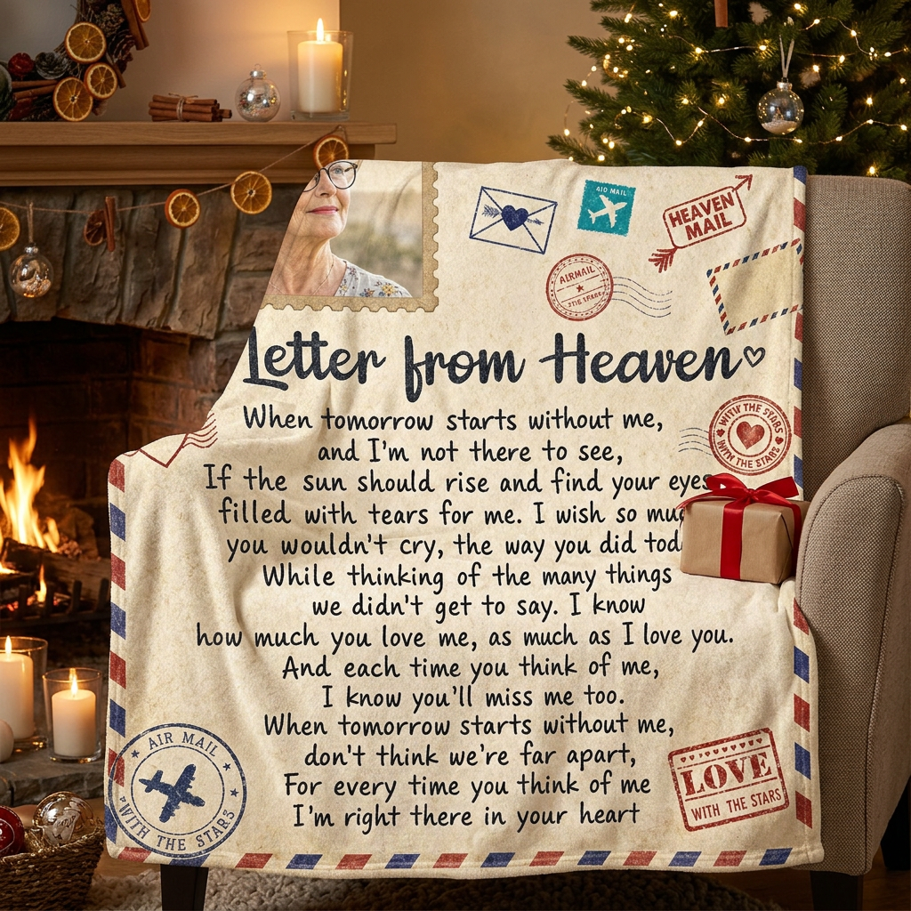 Personalized Memorial Photo Fleece Blanket - Letter From Heaven Sympathy Gift for Family - Image 6