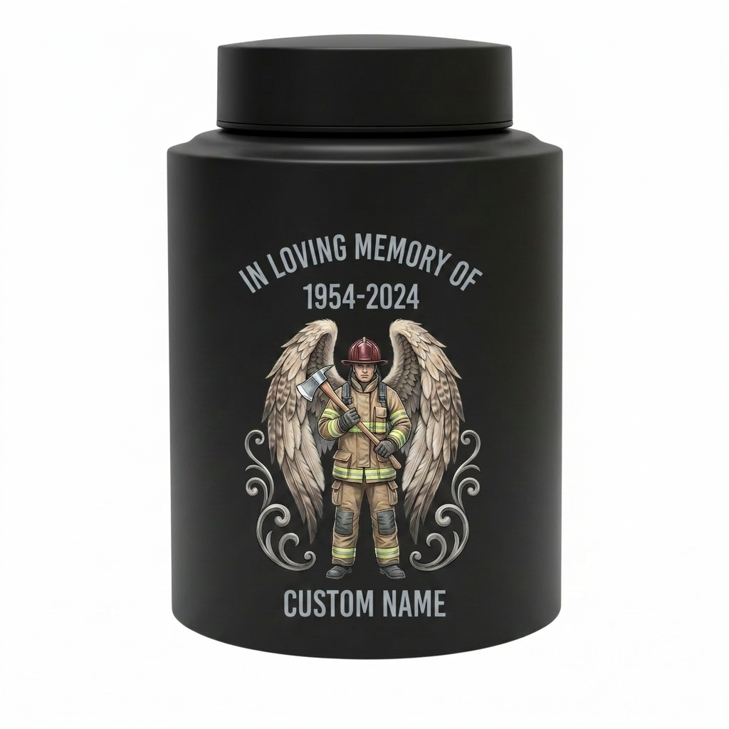 Personalized Firefighter Urn for Human Ashes, Custom Name Date Fireman Angel Wings Cremation Jar, Decorative Stainless Steel Loss Tribute, Memorial Keepsake Urn, Memorial Gift, In Loving Memory - Image 11
