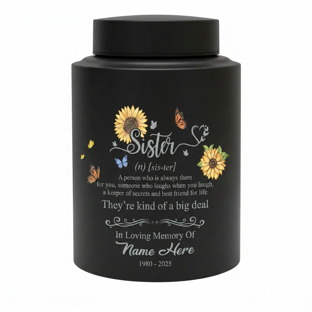 Personalized Sunflower Butterfly Sister Memorial Stainless Steel UV Print Urn for Loss of Best Friend Sister-in-Law Bereavement Tribute 2 Sizes Memorial Keepsake Urn, Memorial Gift, In Loving Memory - Image 11