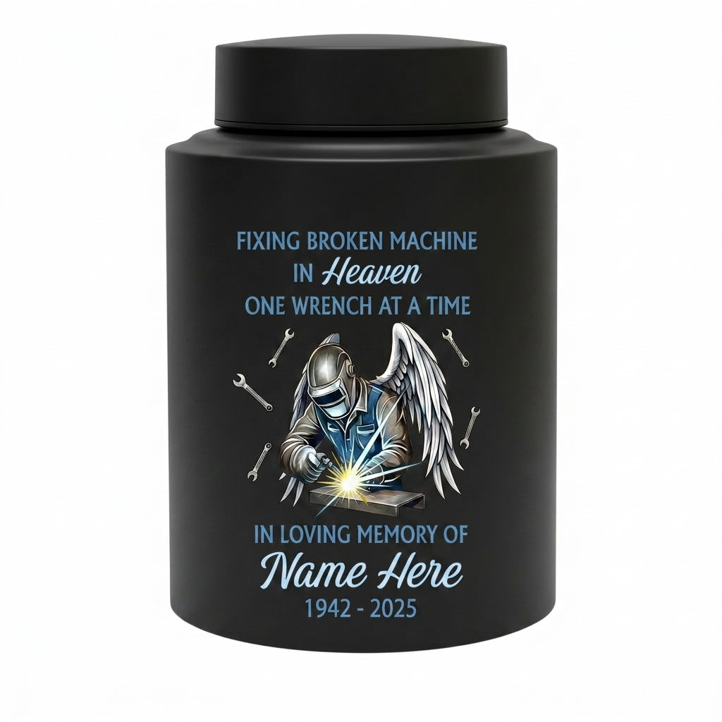 Personalized Mechanic Fixing Broken Machine In Heaven Stainless Steel Urn for Dad Father Grandpa Men Human Ashes Small Large Memorial Keepsake Urn, Memorial Gift, In Loving Memory - Image 11