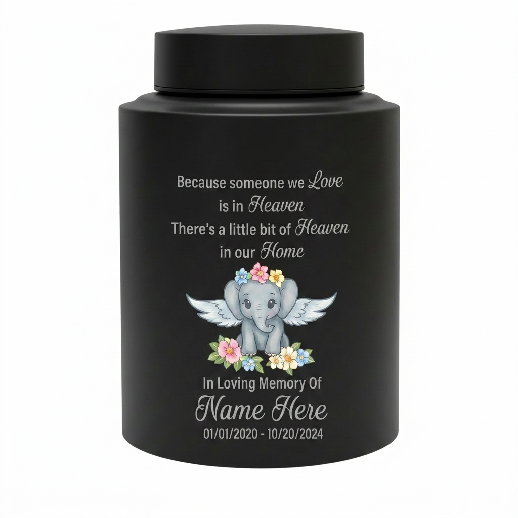 Personalized Baby Elephant Stainless Steel Cremation Urn for Infant Boy Girl Ashes Custom Because Someone We Love is in Heaven UV Print Decor Memorial Keepsake Urn, Memorial Gift, In Loving Memory - Image 11