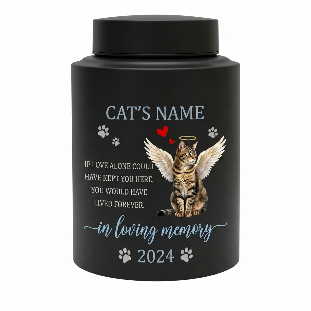 Personalized Angel Cat Silhouette Stainless Steel Pet Loss Bereavement Gift for Cat Mom Dad Custom Feline Remembrance Decor 5.9x3.9 or 7.5x5.1 in Memorial Keepsake Urn, Memorial Gift, In Loving Memory - Image 11