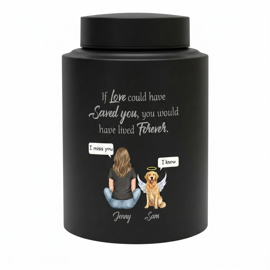 Personalized Woman and Dog Angel Silhouette Stainless Steel Pet Loss Urns for Ashes If Love Could Have Saved You Forever Quote Custom Names Memorial Keepsake Urn, Memorial Gift, In Loving Memory - Image 11