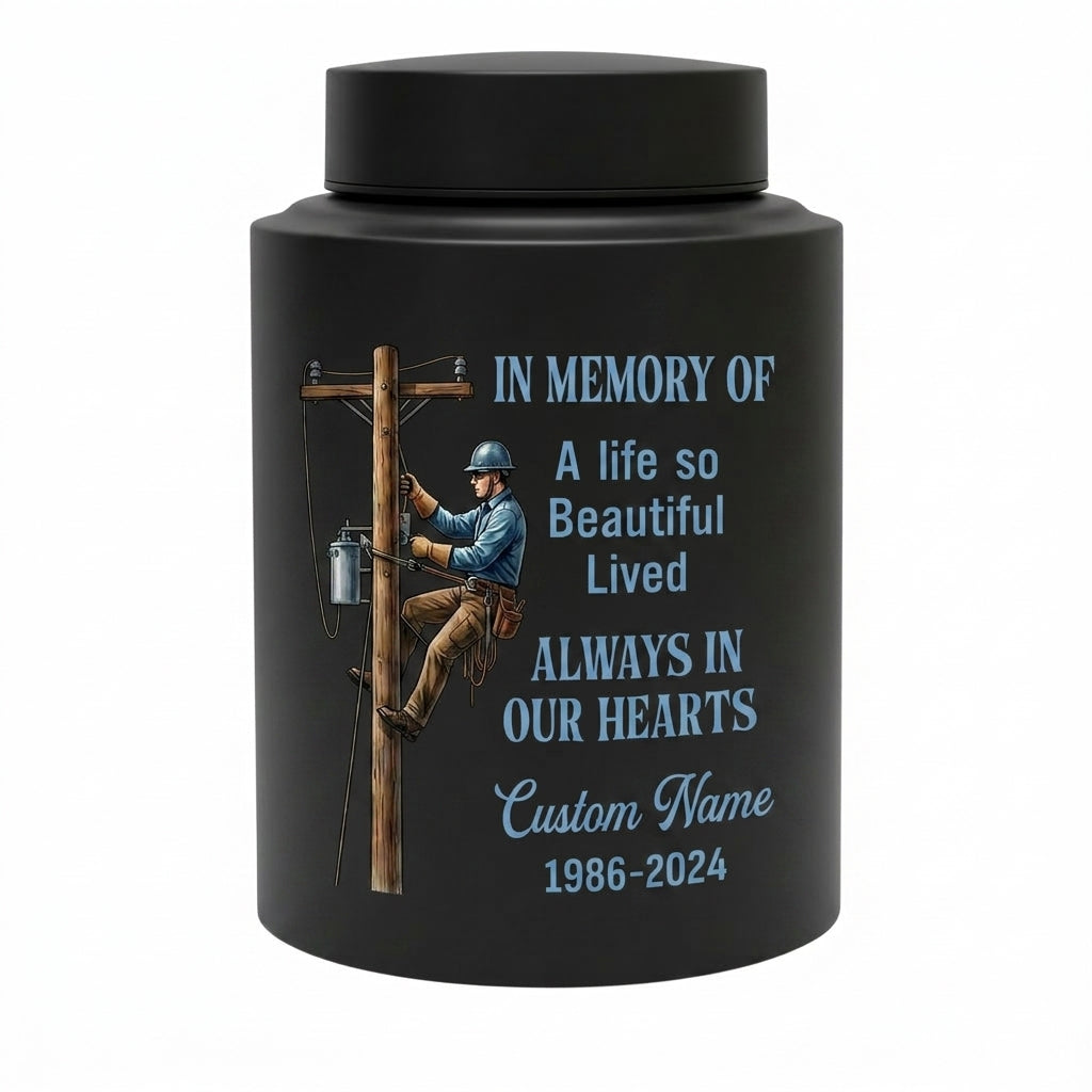 Personalized Lineman Electrician UV Printed Stainless Steel Funeral Urn for Dad Husband Adult Human Ashes Large Custom Decorative Memorial Keepsake Urn, Memorial Gift, In Loving Memory - Image 11