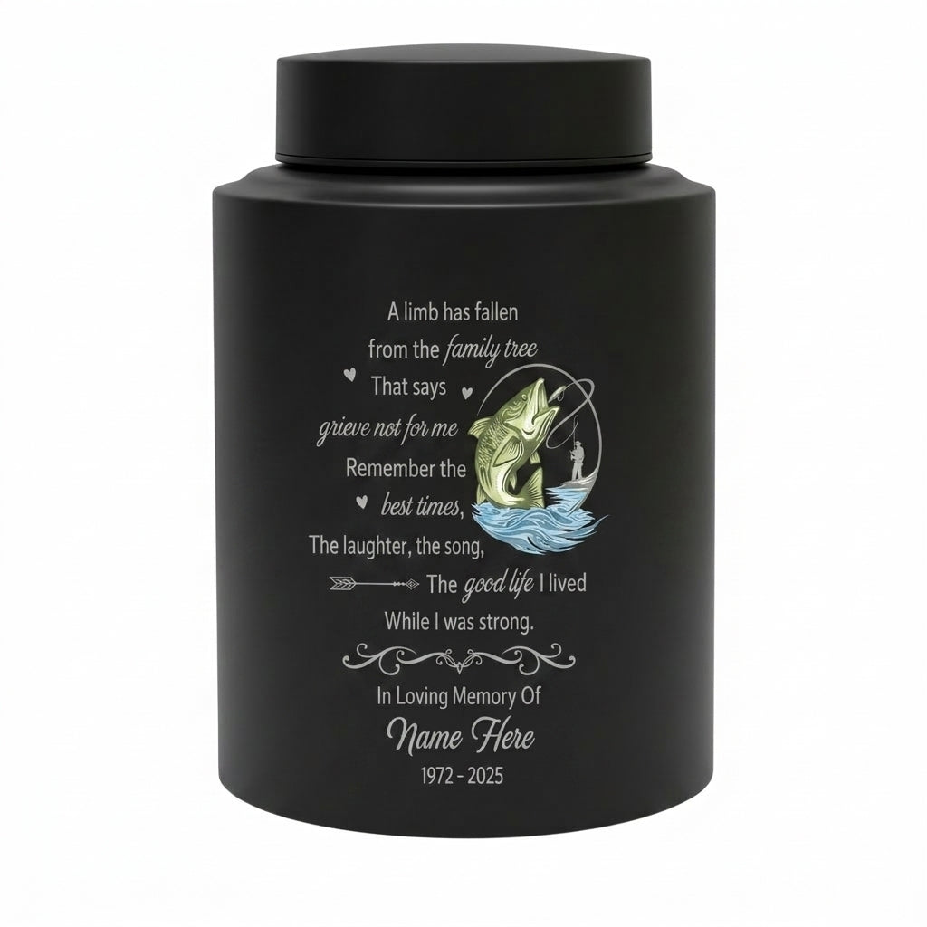 Personalized Bass Fishing Fisherman Stainless Steel Cremation Ash Container, A Limb Has Fallen Family Tree Poem for Father Grandfather, Memorial Keepsake Urn, Memorial Gift, In Loving Memory - Image 11