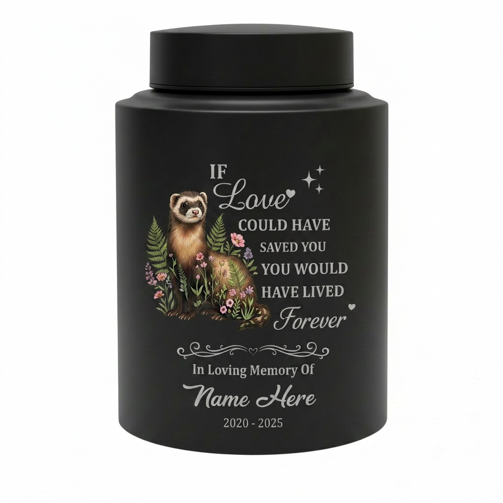 Personalized Botanical Ferret Stainless Steel Pet Urn For Animal Ashes Sympathy Bereavement Display Small Large Sizes Loss Of Pet Memorial Keepsake Urn, Memorial Gift, In Loving Memory - Image 11