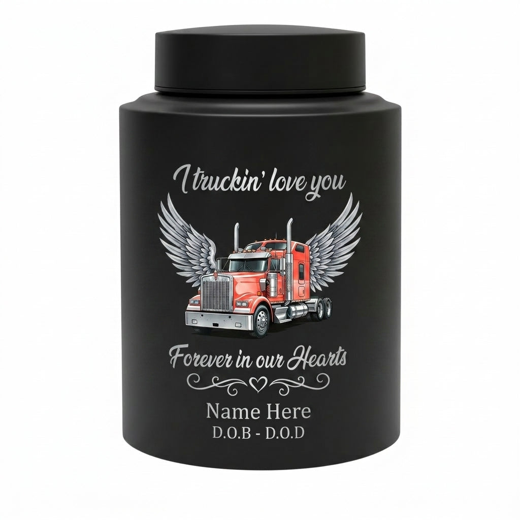 Personalized Semi Truck Angel Wings Stainless Steel Cremation Urn for Human Ashes, Truck Driver Dad Husband Grandpa Funeral Sympathy Gift, Memorial Keepsake Urn, Memorial Gift, In Loving Memory - Image 11