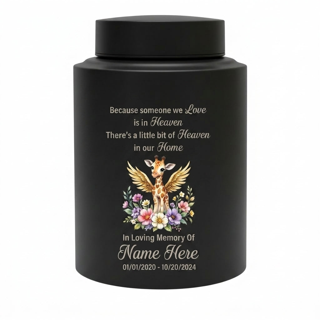 Personalized Giraffe Angel Wings Baby Loss Stainless Steel Infant Child Cremation Ashes Container Nursery Bereavement Display 5.9in 7.5in Memorial Keepsake Urn, Memorial Gift, In Loving Memory - Image 11