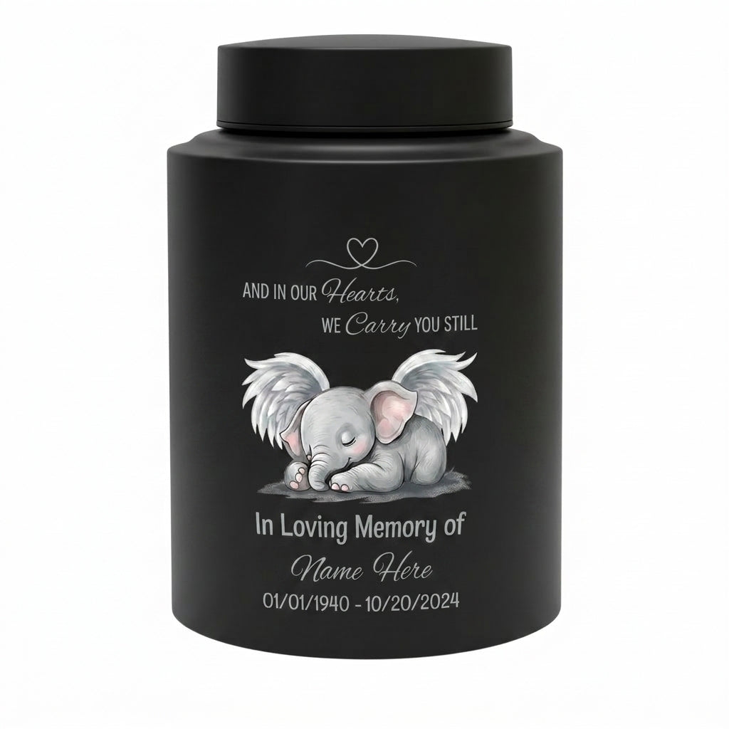 Personalized Baby Elephant Heart UV Printed Stainless Steel Infant Child Loss Bereavement And In Our Hearts We Carry You Still Quote Memorial Keepsake Urn, Memorial Gift, In Loving Memory - Image 11
