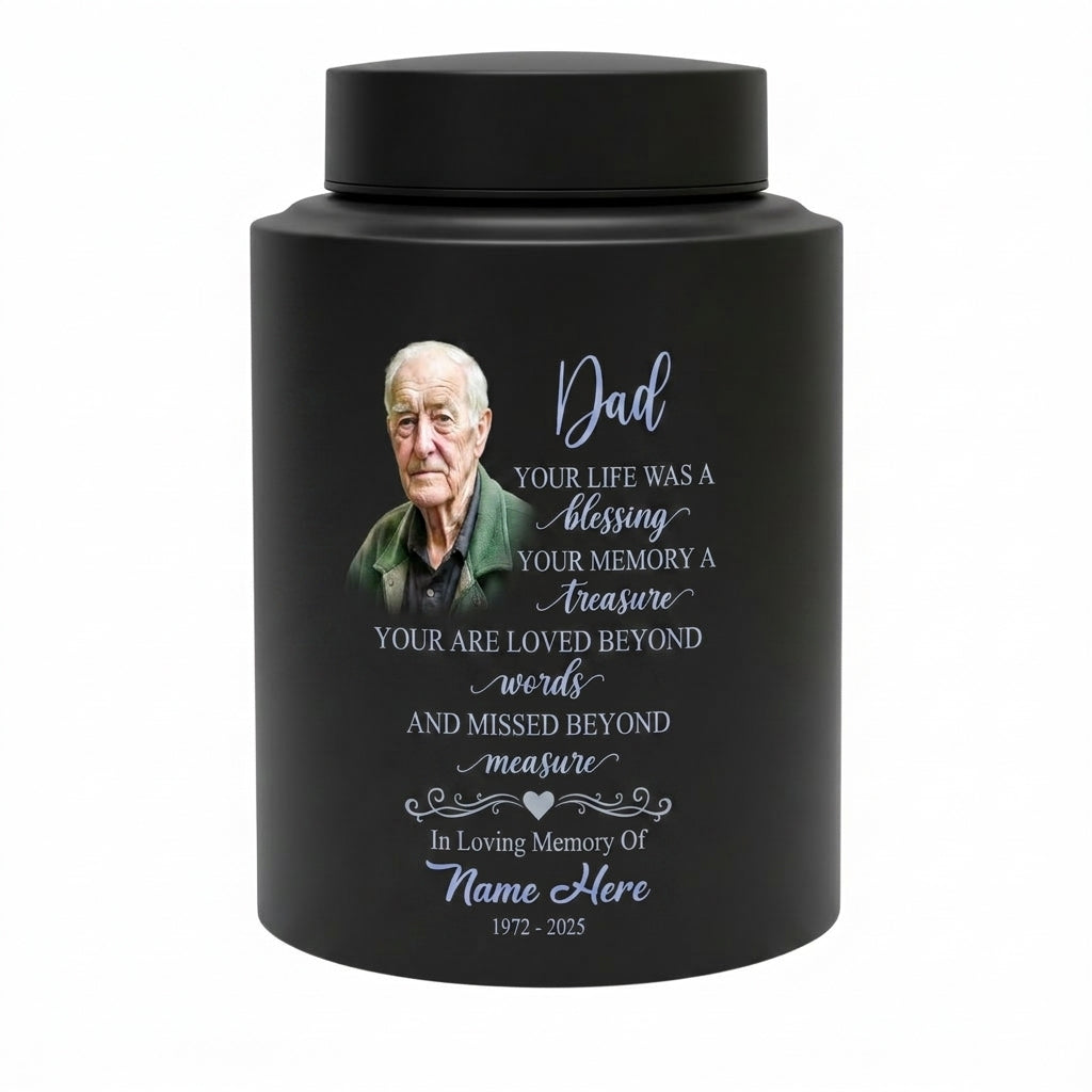 Personalized Dad Your Life Was A Blessing Custom Name Date UV Printed Stainless Steel Cremation Ash Container Loss Of Father Parent Bereavement Memorial Keepsake Urn, Memorial Gift, In Loving Memory - Image 11
