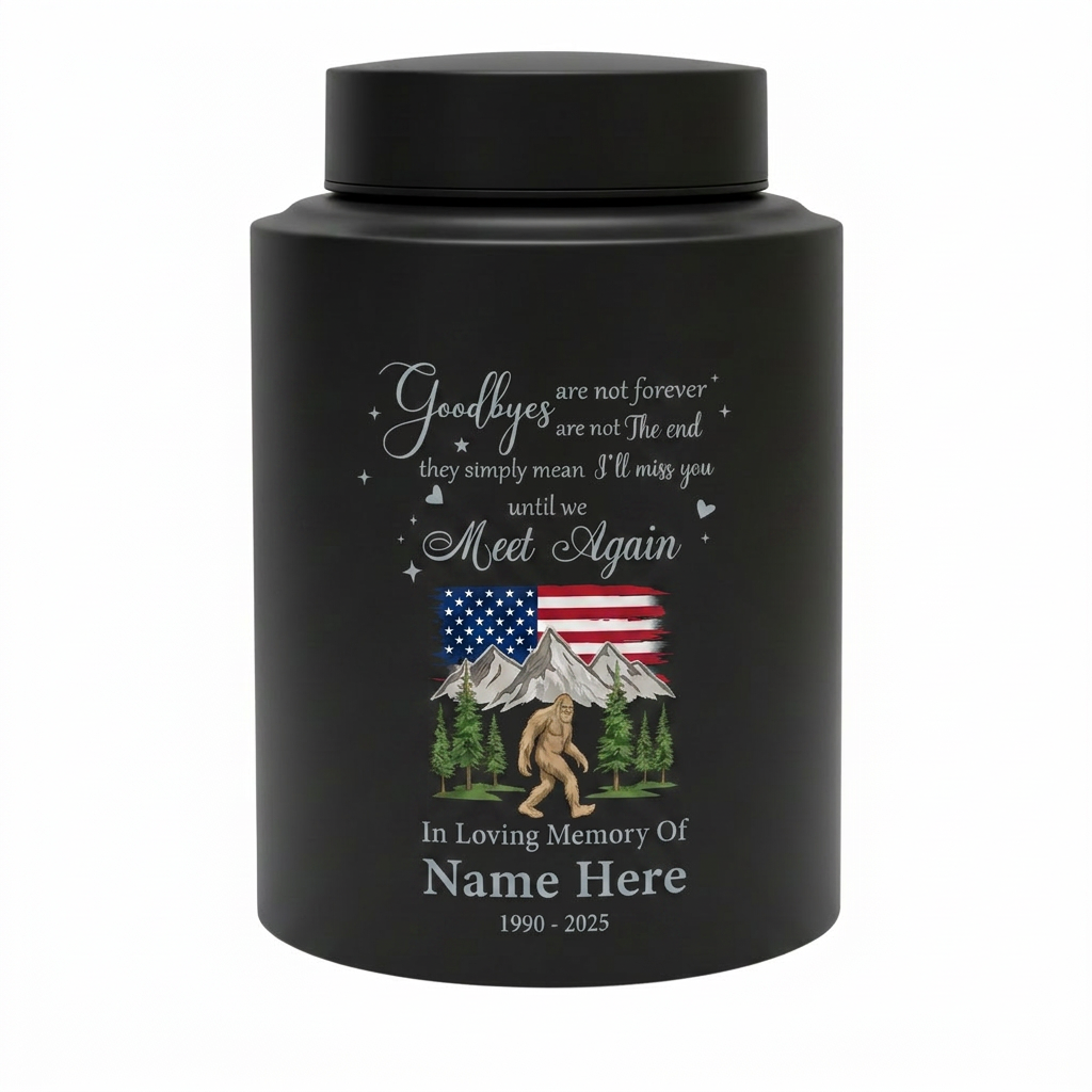 Personalized Bigfoot Sasquatch Stainless Steel Urn for Adult Human Ashes, Goodbyes Are Not Forever Quote Sympathy Bereavement Small Large Memorial Keepsake Urn, Memorial Gift, In Loving Memory - Image 11