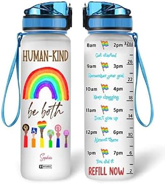 LGBT Pride Water Bottle Tracker 32oz – Personalized Motivational Bottle with Time Marker – Meaningful Gift for Pride & Equality